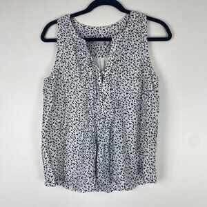 Loft Women's Pleated Printed Tank Top Size S Black White